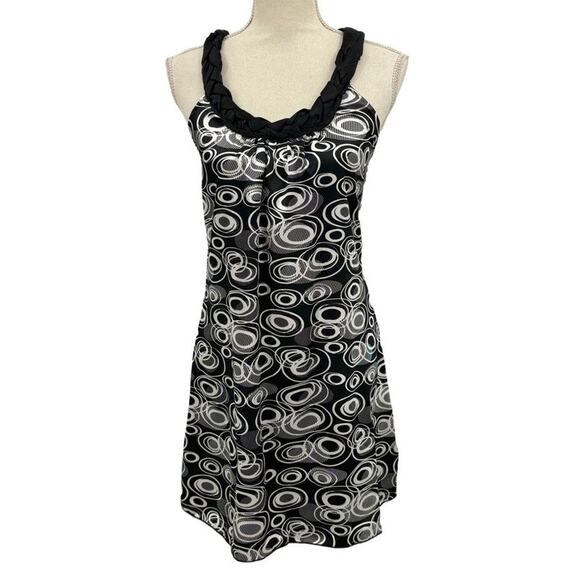 143. Charlotte Russe Black White Geometric Braided Strap Mini Dress Medium - Picture 1 of 9